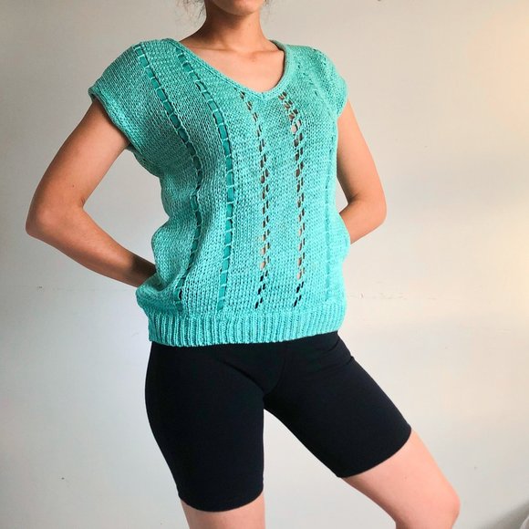 vintage turquoise knit vest - Picture 1 of 3
